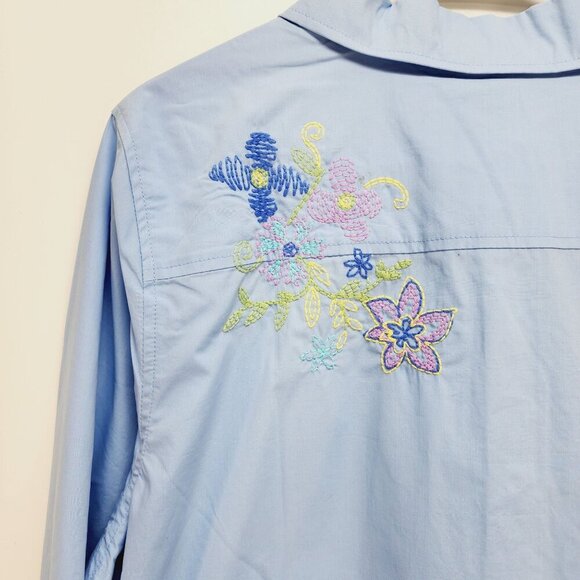 Denim & Co. Shirt Womens Blue Embroidered Button-Up Size L 100% Cotton - Picture 10 of 12